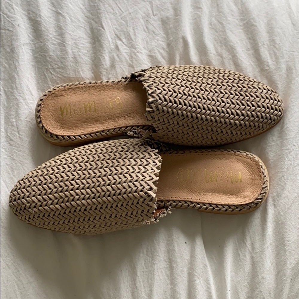 Genuine Leather Woven Mules